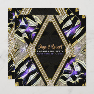 Purple Gold & Black Glamour Engagement Party Invitation