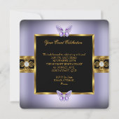 Purple Gold Black Jewel Butterfly Birthday Party Invitation (Back)