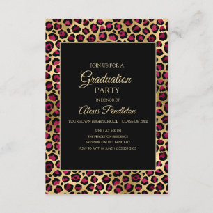 Purple Gold Black Leopard Cheetah Graduation Party Invitation