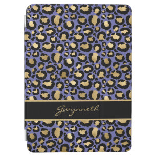 Purple Gold Black Leopard Print with Your Name iPad Air Cover