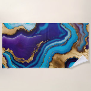 Purple Gold Blue Agate Marble Modern design Beach Towel