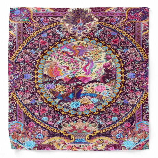 Purple Gold Blue Persian Floral Flowers Peacock Bandana (Front)