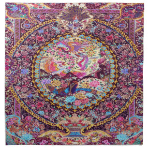 Purple Gold Blue Persian Floral Flowers Peacock Cloth Napkin
