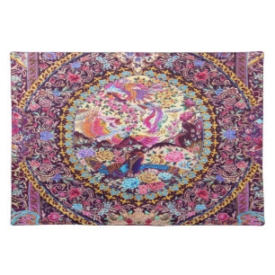 Purple Gold Blue Persian Floral Flowers Peacock Cloth Placemat