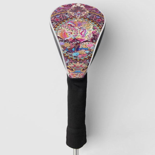 Purple Gold Blue Persian Floral Flowers Peacock Golf Head Cover (Front)