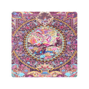 Purple Gold Blue Persian Floral Flowers Peacock Metal Print