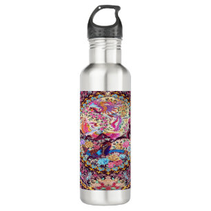 Purple Gold Blue Persian Floral Flowers Peacock Stainless Steel Water Bottle