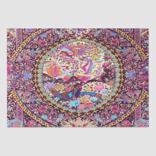 Purple Gold Blue Persian Floral Peacock Decoupage  Tissue Paper (Front)