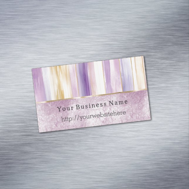 Purple Gold Blush Stripes Business name website Card Magnet (In Situ)