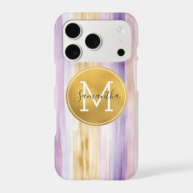 Purple Gold Blush Stripes Monogram Case-Mate iPhone Case (Back)