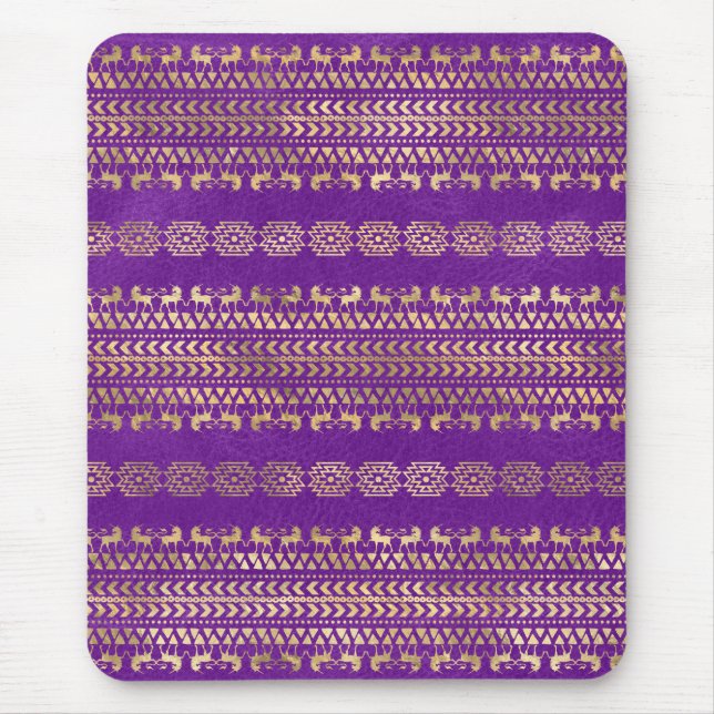 Purple & Gold Bohemian Unicorn Pattern Mouse Pad (Front)