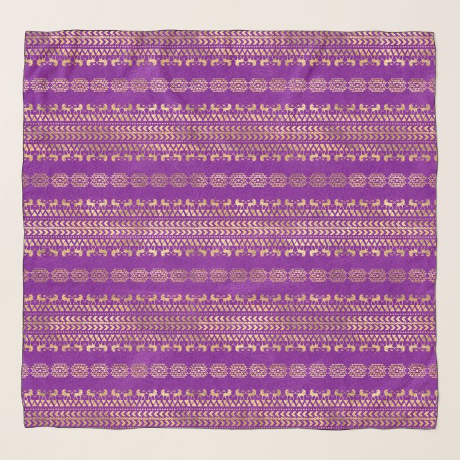Purple & Gold Bohemian Unicorn Pattern Scarf (Front)