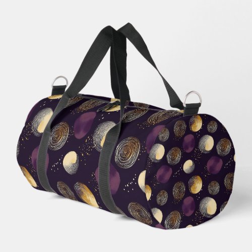 Purple Gold Boho Abstract Circles Pattern Duffle Bag