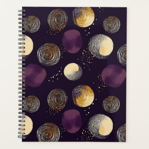 Purple Gold Boho Abstract Circles Pattern Planner