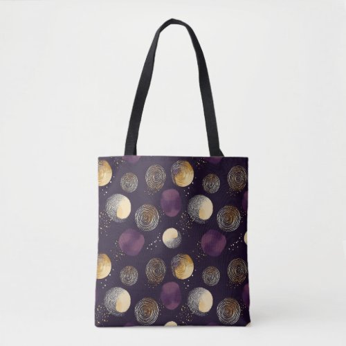 Purple Gold Boho Abstract Circles Pattern Tote Bag