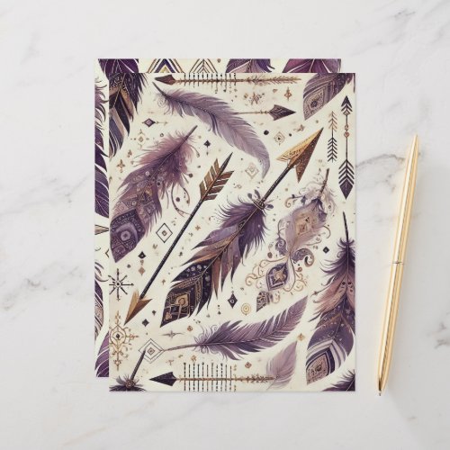 Purple &amp; Gold Boho Arrows and Feathers Scrapbook