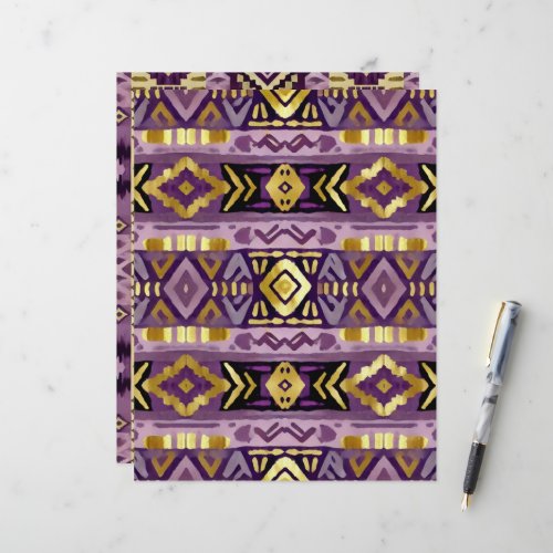 Purple &amp; Gold Boho Aztec Geo Patterns Scrapbook