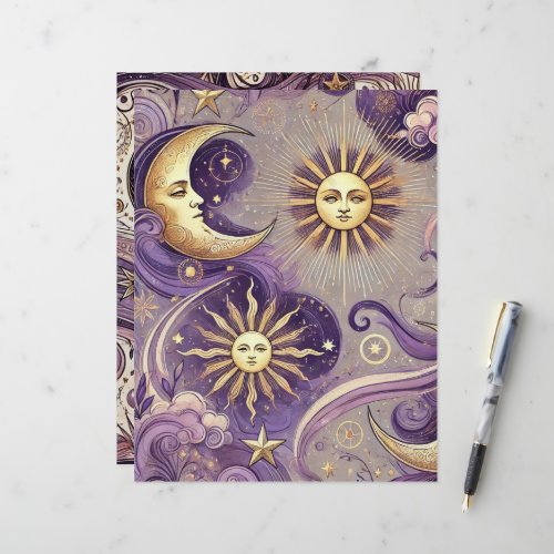 Purple &amp; Gold Boho Celestial Sun &amp; Moon Scrapbook