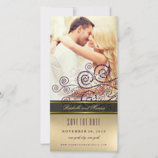 Purple & Gold Boho Spiral Dots Elegant Chic Photo Save The Date