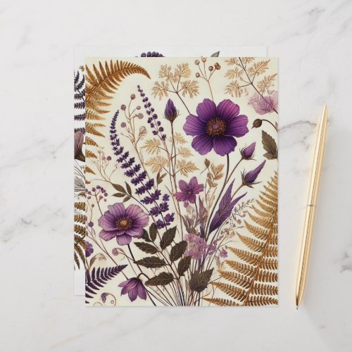 Purple &amp; Gold Boho Wildflowers and Ferns Scrapbook