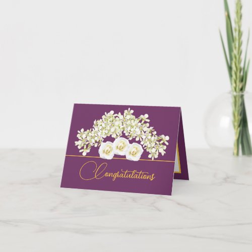 Purple Gold Bouquet Orchids Roses Congratulations Card
