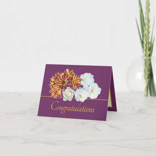 Purple Gold Bouquet Rose  Daisies Congratulations Card