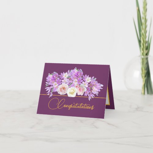 Purple Gold Bouquet Roses  Crocus Congratulations Card