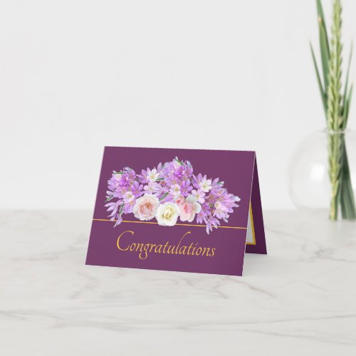 Purple Gold Bouquet Roses  Crocus Congratulations Card