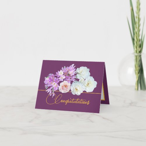Purple Gold Bouquet Roses Crocuses Congratulations Card