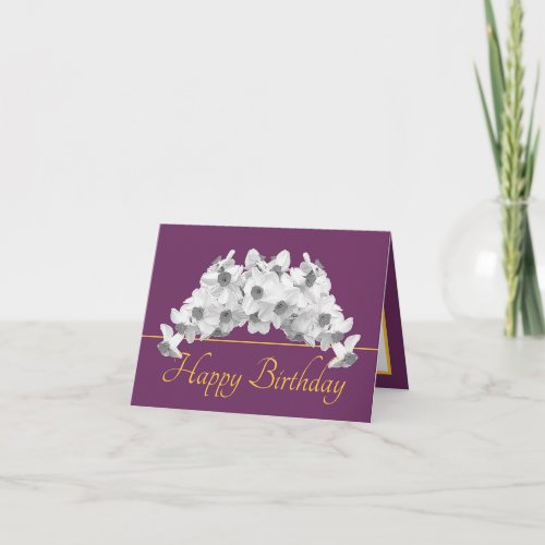 Purple Gold Bouquet White Daffodils Happy Birthday