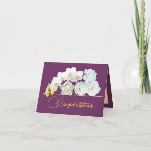 Purple Gold Bouquet White Flowers Congratulations Card