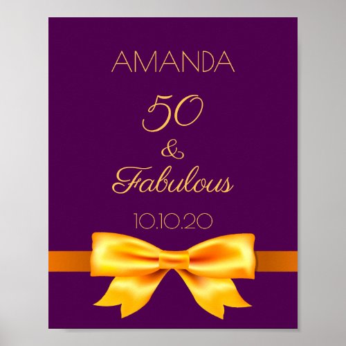 Purple gold bow 50 fabulous birthday poster