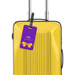 Purple gold bow monogram initials elegant luggage tag<br><div class="desc">A purple background. Decorated with a faux gold looking bow. Personalize and add your monogram letters and full name on the front. Your contact information on the back.</div>