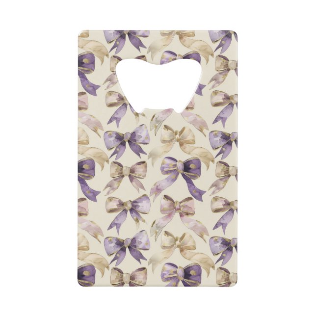 Purple Gold Bows Bridal Shower Credit Card Bottle Opener (Front)