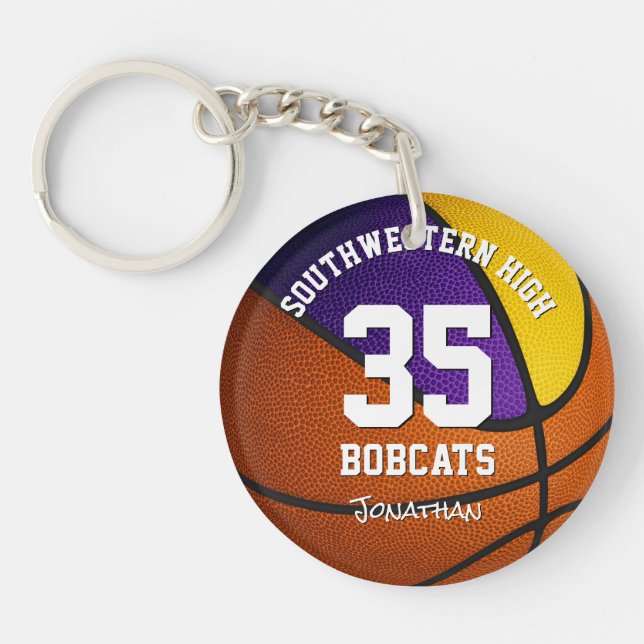 purple gold boy girl basketball jersey number keyc keychain (Front)