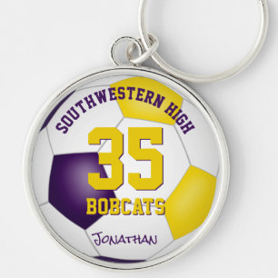 purple gold boys girls sports team name soccer keychain