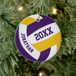 purple gold boys girls team colors volleyball ceramic ornament