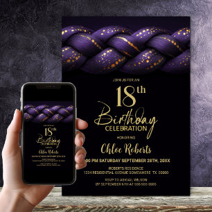Purple Gold Braid 18th Birthday Party Invitation