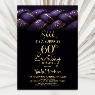 Purple Gold Braid Surprise 60th Birthday Party Invitation