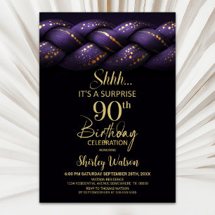 Purple Gold Braid Surprise 90th Birthday Party Invitation