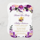 Purple Gold Bridal Shower Tea Party Invite B (Front/Back)