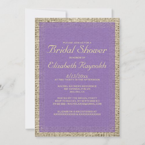 Purple &amp; Gold Burlap Bridal Shower Invitations