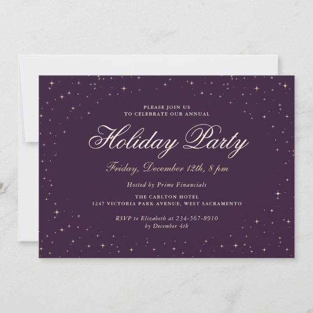 Purple Gold Business Christmas Holiday Party Invitation (Front)