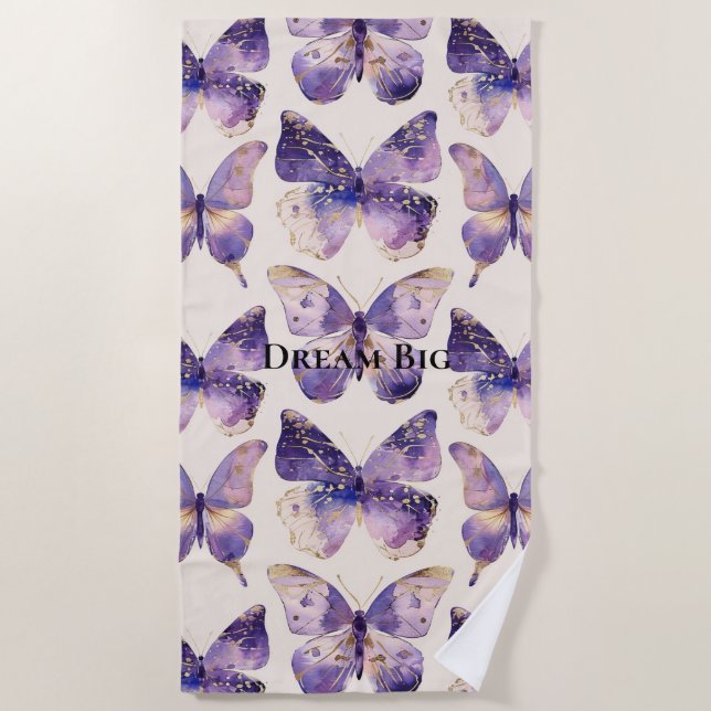Purple Gold Butterflies  Beach Towel (Front)