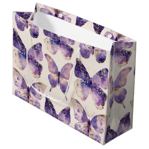 Purple Gold Butterflies Birthday Large Gift Bag