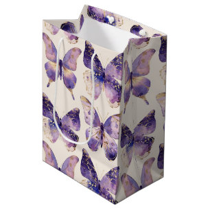 Purple Gold Butterflies Birthday Medium Gift Bag