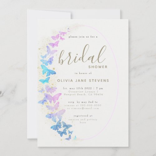 Purple Gold Butterflies Boho Frame Bridal Shower Invitation
