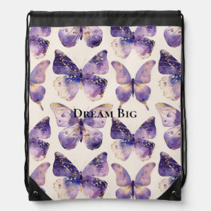 Purple Gold Butterflies Drawstring Bag