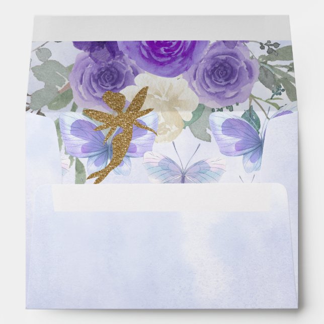 Purple Gold Butterflies Fairy First Birthday Envelope (Back (Bottom))