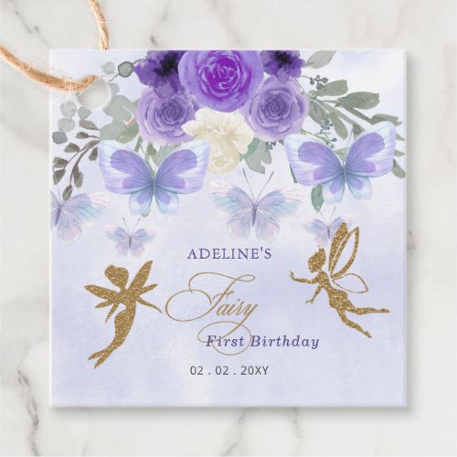 Purple Gold Butterflies Fairy First Birthday Favor Tags